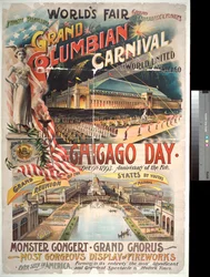 Cartel publicitario del Día de Chicago en la Exposición Mundial Colombina en conmemoración del incendio de Chicago de 1871, 1893